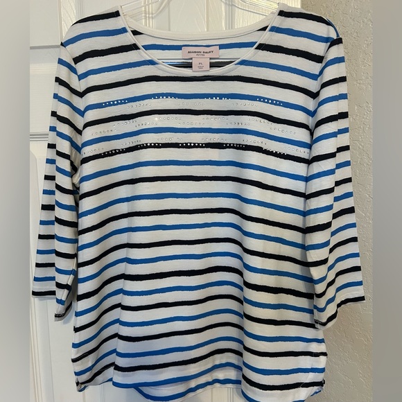 Allison Daley Tops - Allison Daley Women's Long Sleeve Striped Top - with Rhinestone accents